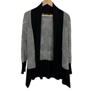 Nic+Zoe Cardigan Sweater Womens L Black White Open Front Casual Geometric GUC